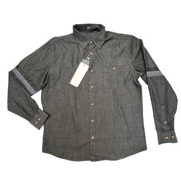 COOFANDY Men's Black Chambray Button Up Shirt Small Deco Arm Trim Casual NEW‎ - Picture 1 of 16